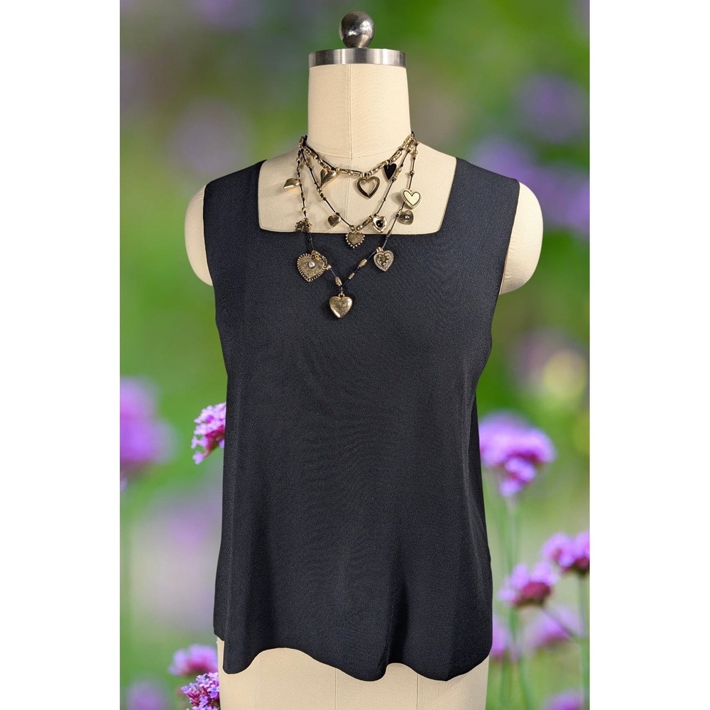 Grace Elements 3X Woman Black Square Neck Sleeveless Knit Shell Top